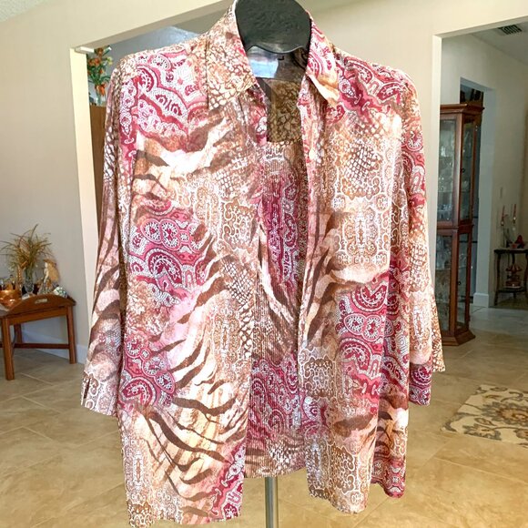 NWOT Alfred Dunner 2 in 1 Paisley Brown and Pink Blouse with Tank Top size 12 - Picture 2 of 7